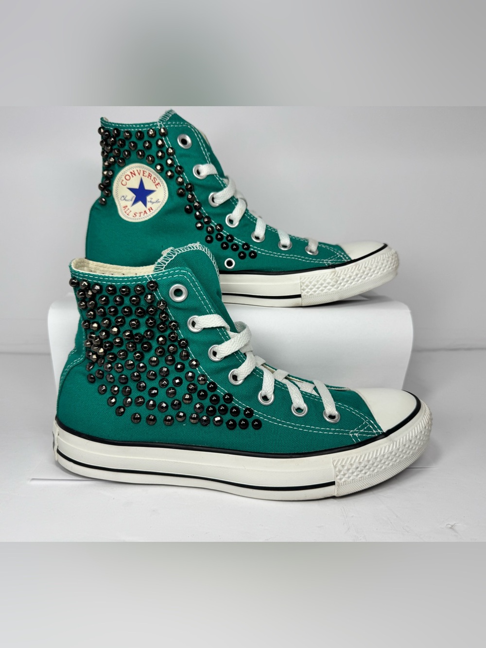Converse woman size 8' Teal High-Top Sneakers with Black Stud Accents